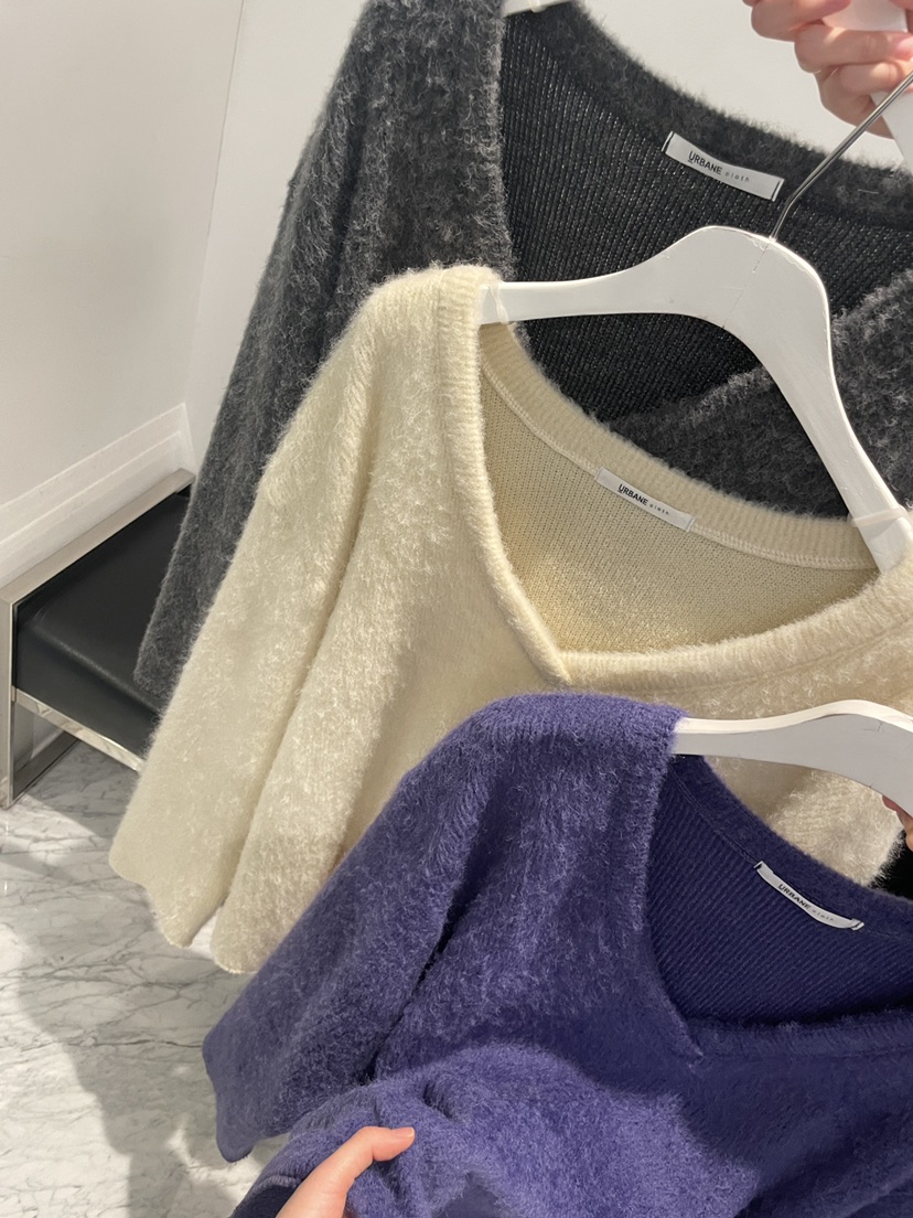 URBANE cloth東大門直郵26秋冬深V領長毛絨毛衣深V領落肩URBANE cloth毛衣