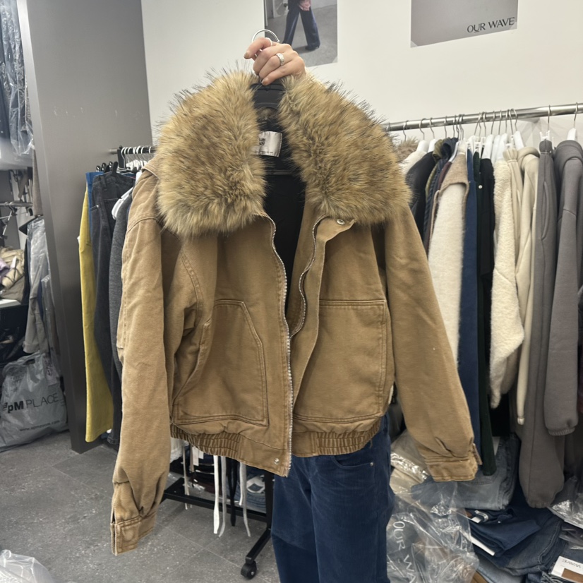 OURWAVE/OUR ROOM東大門直郵26秋冬短款毛領卡其色棉服短款棉OURWAVE/OUR ROOM短款棉服圖色1