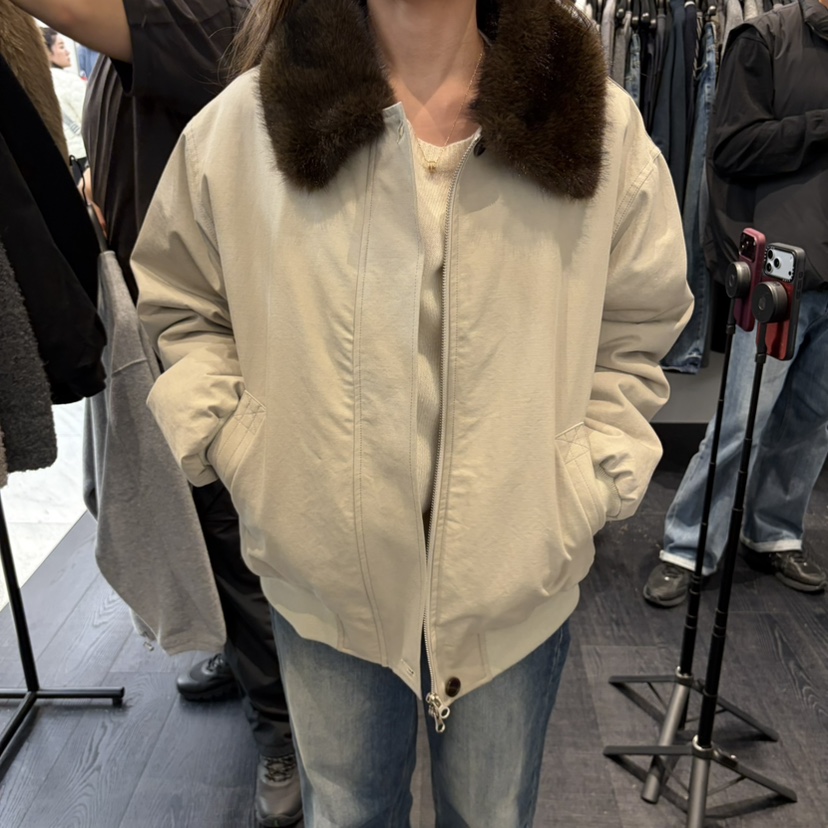 OBJECT東大門代購26秋冬毛領飛行員夾克可拆卸毛領拉鏈內里毛OBJECT夾克圖色1