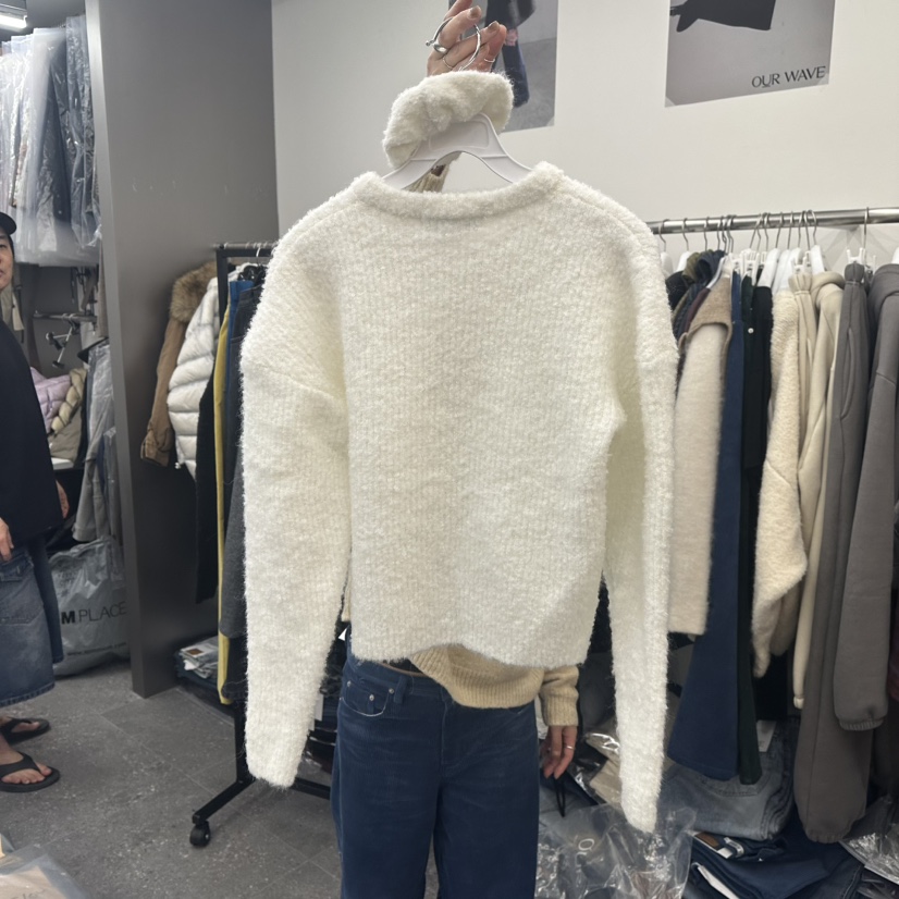 OURWAVE/OUR ROOM東大門代購26秋冬毛絨開衫毛衣含頭飾單排扣OURWAVE/OUR ROOM毛衣