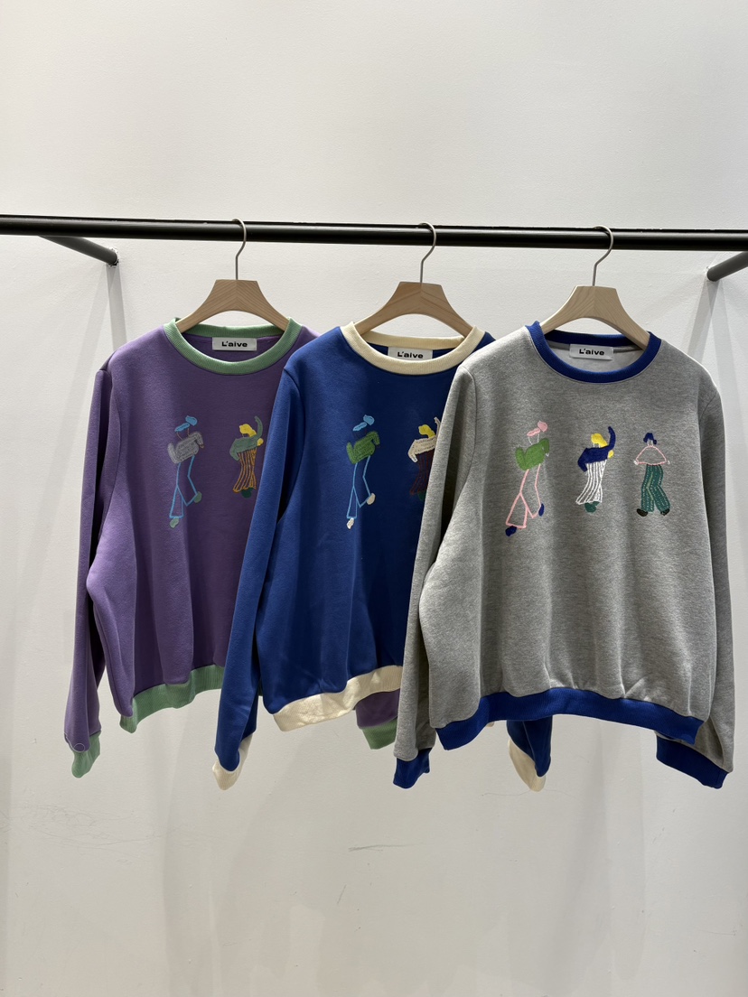 Laive韓國代購26秋冬童趣人物刺繡圓領衛衣刺繡撞色圓領羅紋Laive衛衣