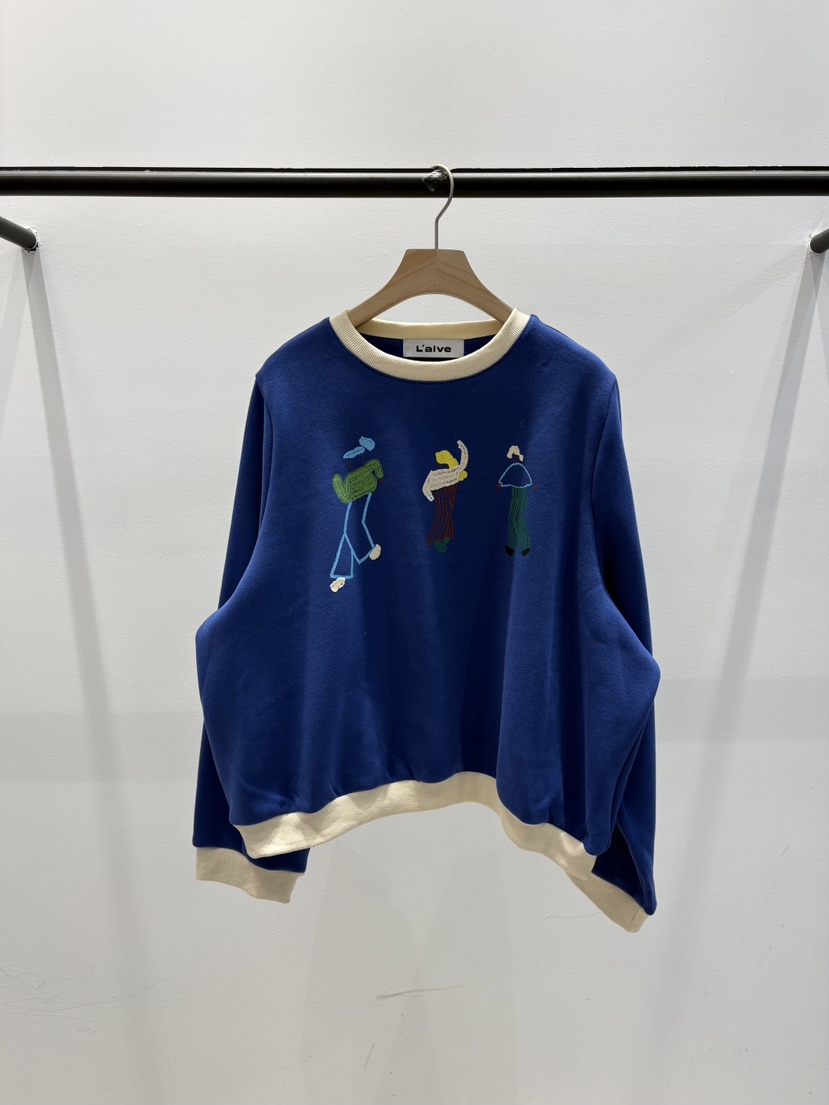 Laive韓國代購26秋冬童趣人物刺繡圓領衛衣刺繡撞色圓領羅紋Laive衛衣圖色2