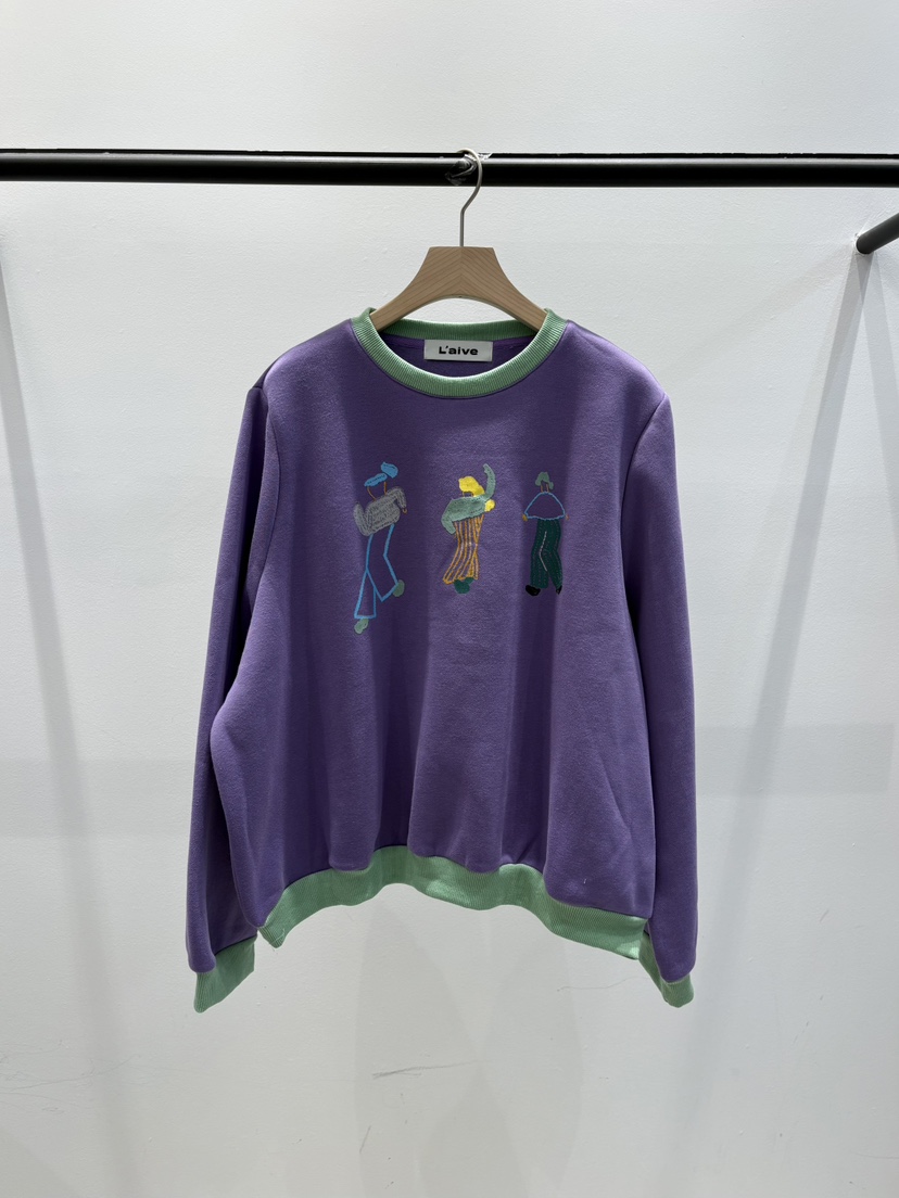 Laive韓國代購26秋冬童趣人物刺繡圓領衛衣刺繡撞色圓領羅紋Laive衛衣圖色3