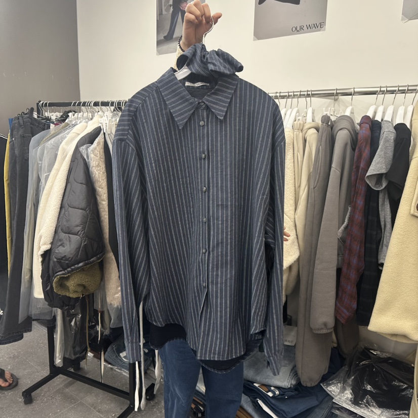 OURWAVE/OUR ROOM東大門代購26秋冬寬松豎條紋襯衫蕾絲衫含頭OURWAVE/OUR ROOM襯衫/蕾絲衫圖色2