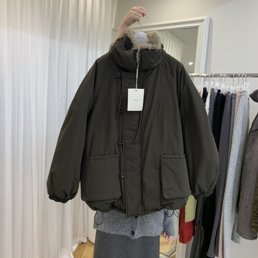 JINSIM韓國代購26秋冬寬松抽繩短款羽絨服可調節立領抽繩寬松JINSIM短款羽絨服圖色2