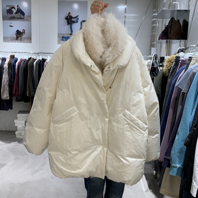 TEMPTING韓國直郵26秋冬毛領廓形羽絨服長款羽絨服口袋毛皮立TEMPTING長款羽絨服圖色1