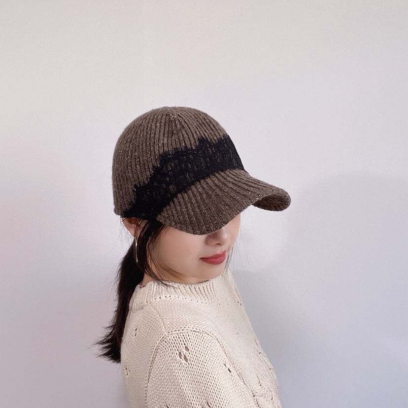 LOVELY HAT東大門代購26秋冬針織拼色鴨嘴帽帽子條紋LOVELY HAT帽子