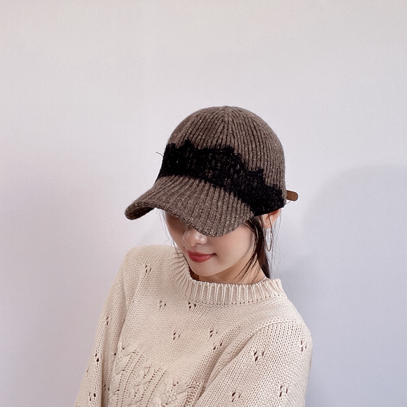 LOVELY HAT東大門代購26秋冬針織拼色鴨嘴帽帽子條紋LOVELY HAT帽子