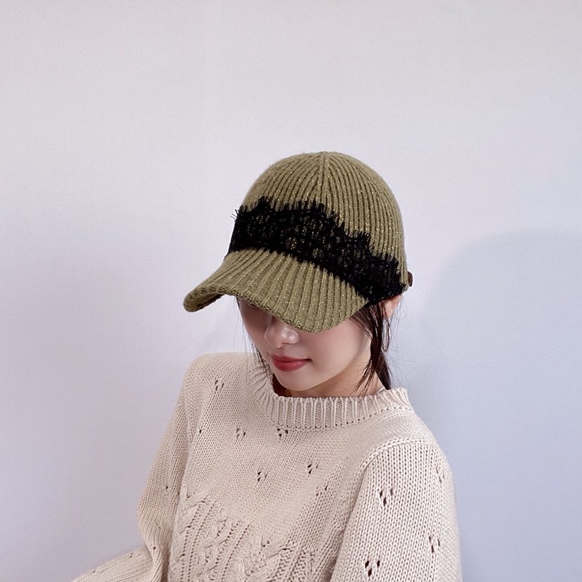 LOVELY HAT東大門代購26秋冬針織拼色鴨嘴帽帽子條紋LOVELY HAT帽子