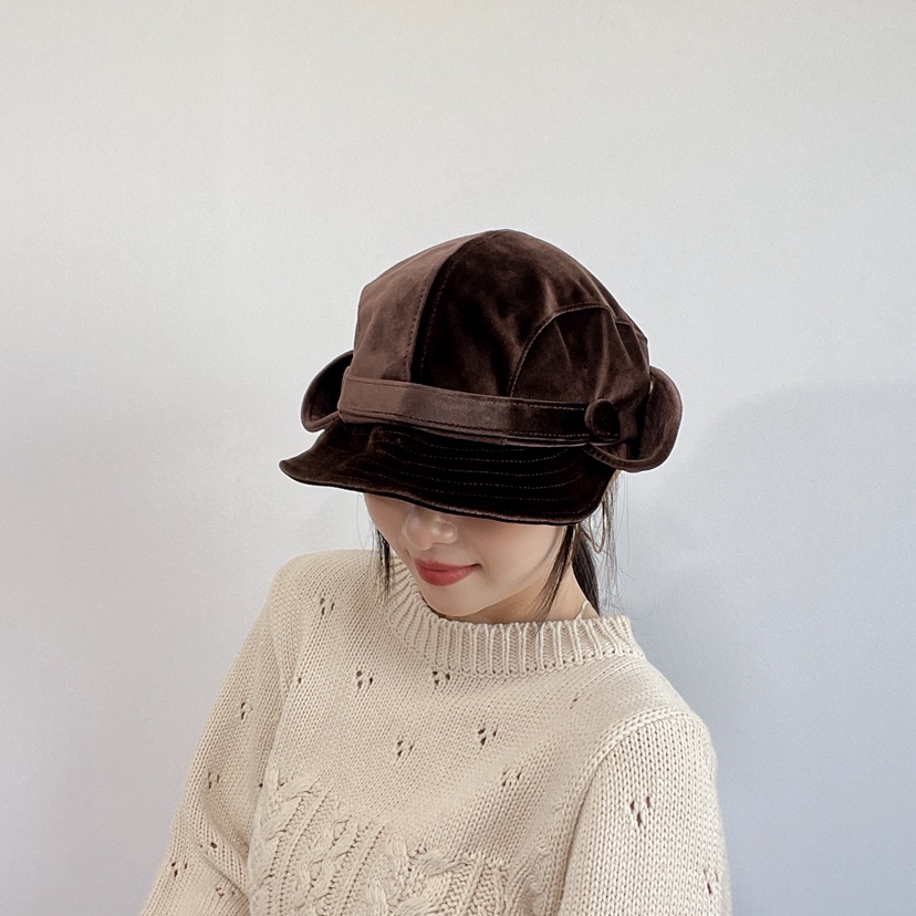 LOVELY HAT東大門代購26秋冬復古絲絨拼接造型帽帽子絲絨LOVELY HAT帽子圖色1