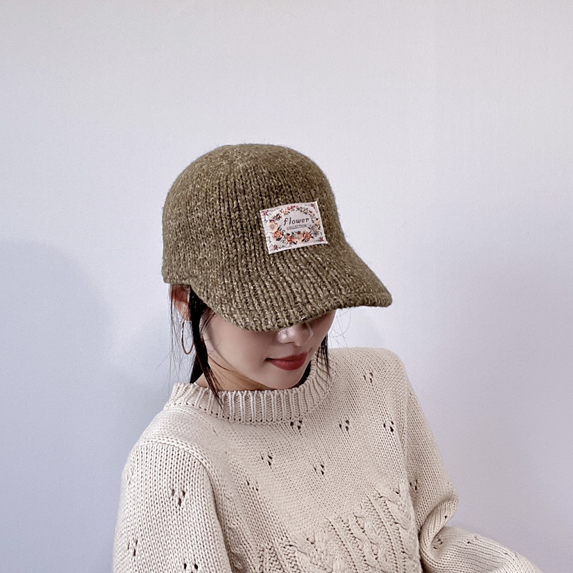 LOVELY HAT東大門代購26秋冬針織鴨嘴帽 花卉貼布款帽子可調節LOVELY HAT帽子