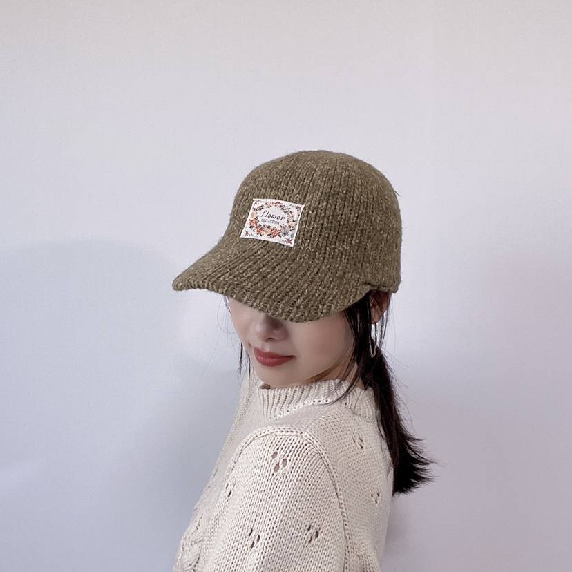 LOVELY HAT東大門代購26秋冬針織鴨嘴帽 花卉貼布款帽子可調節LOVELY HAT帽子