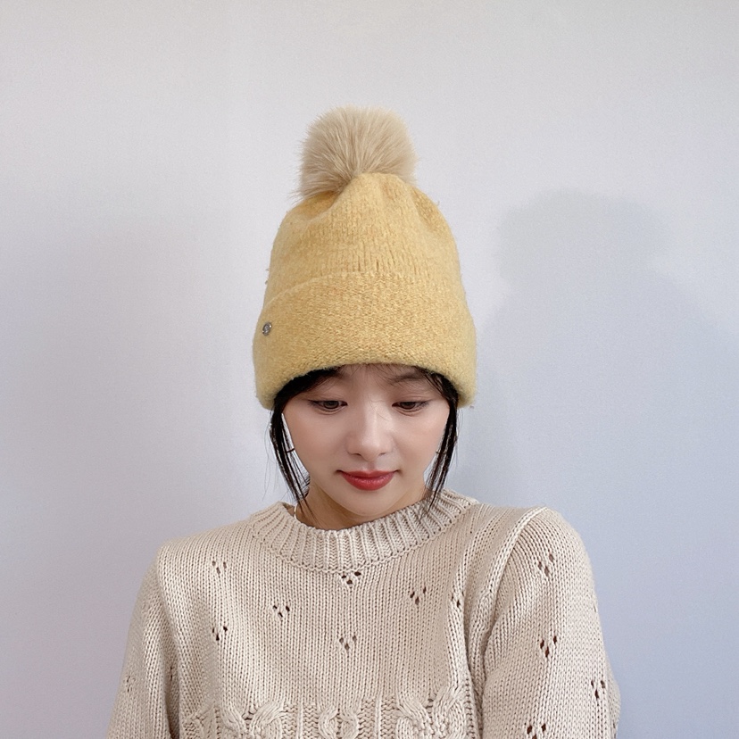 LOVELY HAT韓國代購26秋冬毛球翻邊針織帽 日常保暖帽子LOVELY HAT帽子