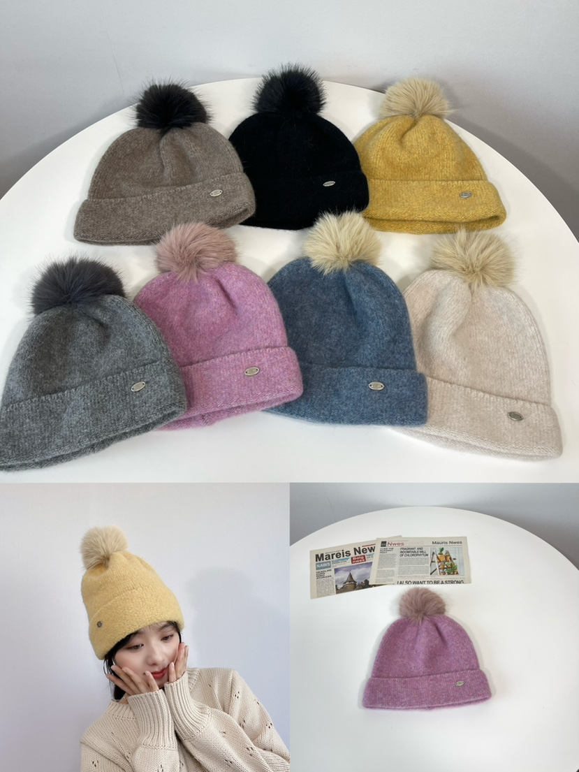 LOVELY HAT韓國代購26秋冬毛球翻邊針織帽 日常保暖帽子LOVELY HAT帽子