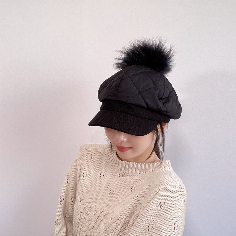 LOVELY HAT東大門代購26秋冬絎縫毛球鴨嘴帽 秋冬保暖帽帽子絎LOVELY HAT帽子