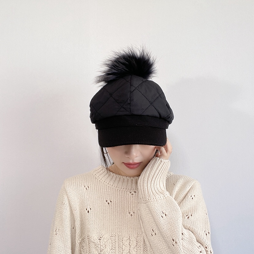 LOVELY HAT東大門代購26秋冬絎縫毛球鴨嘴帽 秋冬保暖帽帽子絎LOVELY HAT帽子
