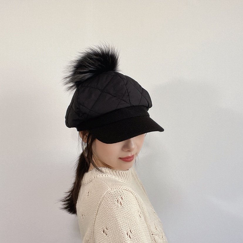 LOVELY HAT東大門代購26秋冬絎縫毛球鴨嘴帽 秋冬保暖帽帽子絎LOVELY HAT帽子