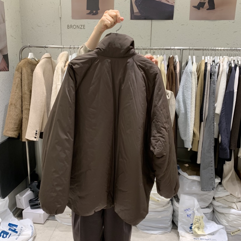 BRONZE韓國直郵26秋冬立領抽繩短棉服短款棉服插肩袖單排扣口BRONZE短款棉服