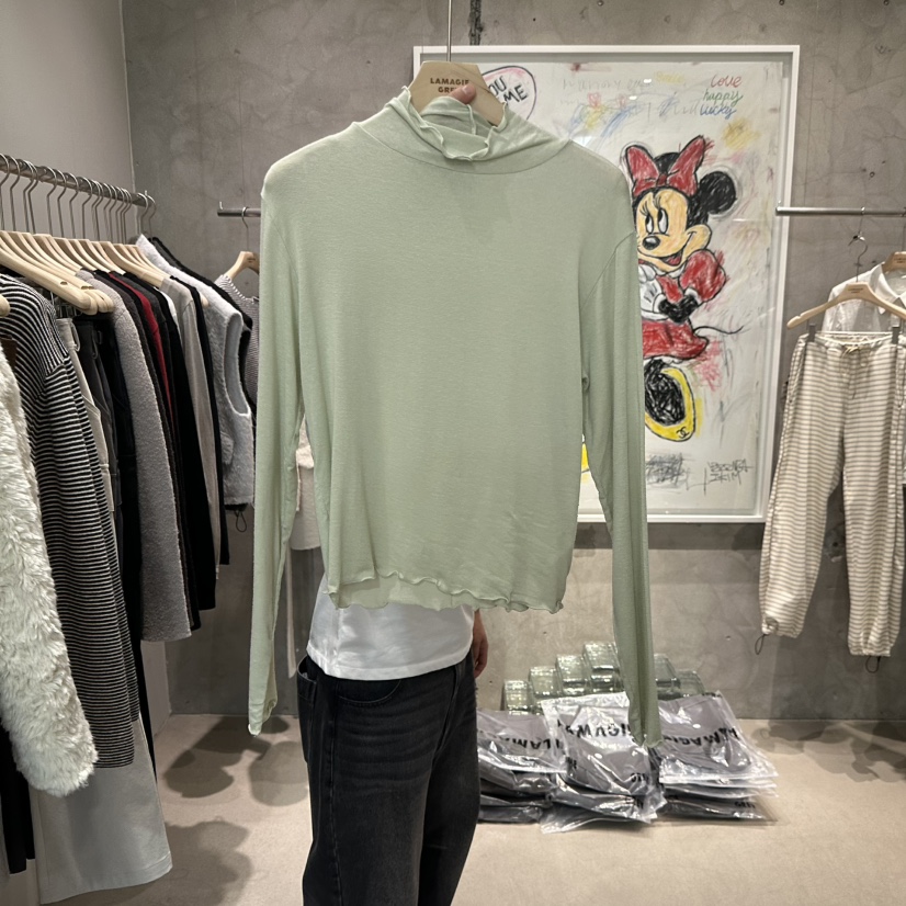LAMAGIEPIE/LAMAGIE GREY東大門直郵26秋冬微透卷邊高領T恤長LAMAGIEPIE/LAMAGIE GREY長袖T恤圖色2