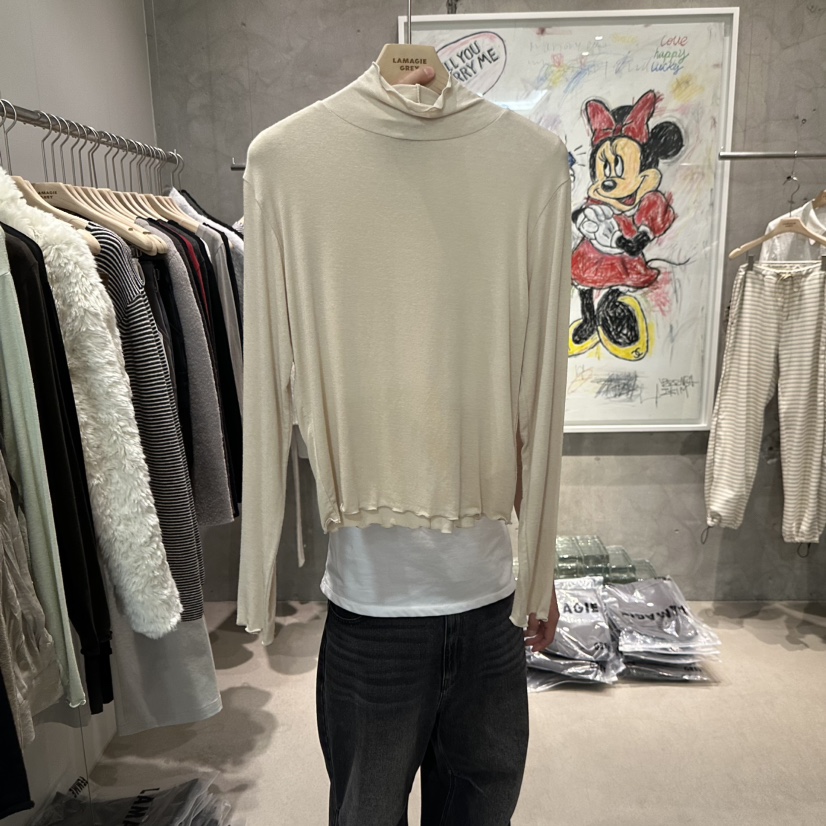 LAMAGIEPIE/LAMAGIE GREY東大門直郵26秋冬微透卷邊高領T恤長LAMAGIEPIE/LAMAGIE GREY長袖T恤圖色3