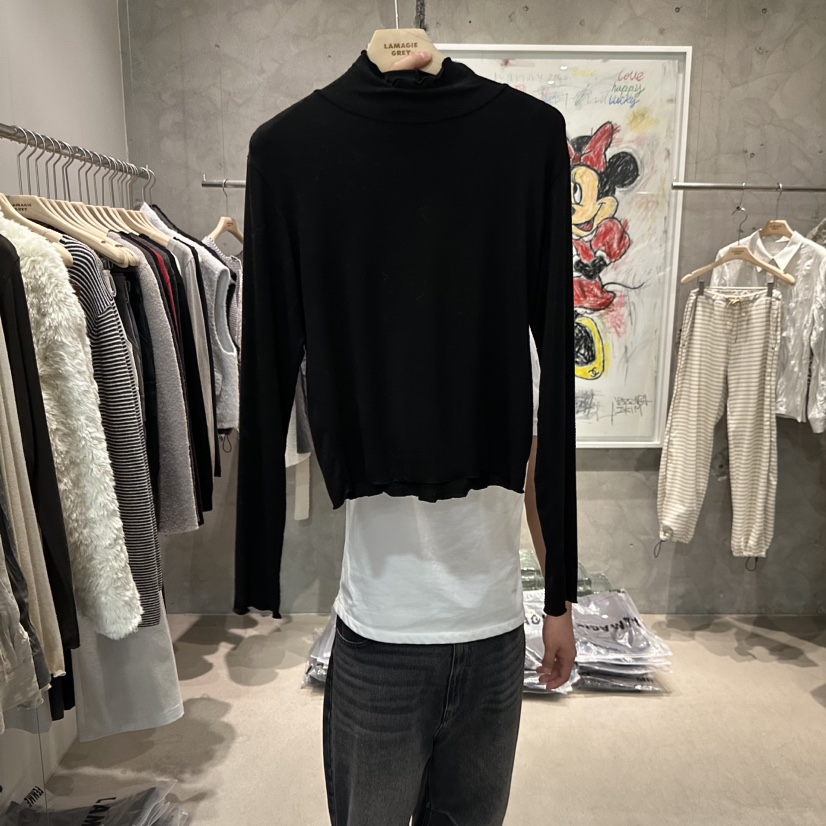 LAMAGIEPIE/LAMAGIE GREY東大門直郵26秋冬微透卷邊高領T恤長LAMAGIEPIE/LAMAGIE GREY長袖T恤圖色5黑色