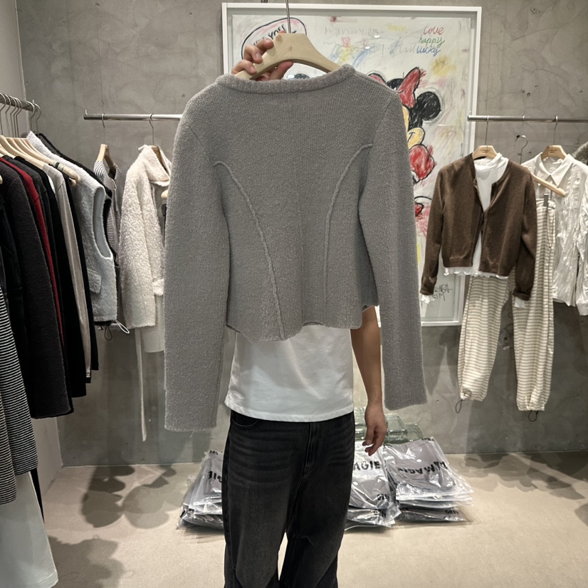 LAMAGIEPIE/LAMAGIE GREY韓國代購26秋冬短款針織開衫單排扣短LAMAGIEPIE/LAMAGIE GREY開衫