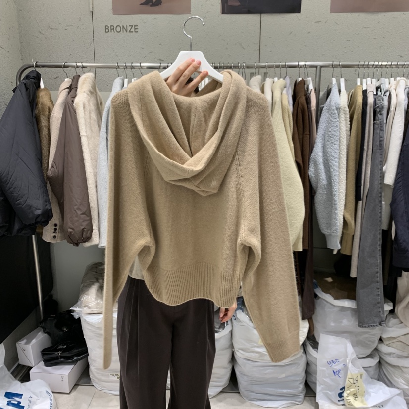 BRONZE韓國代購26秋冬駝色羊毛連帽針織衫連帽針織衫插肩袖羅BRONZE針織衫