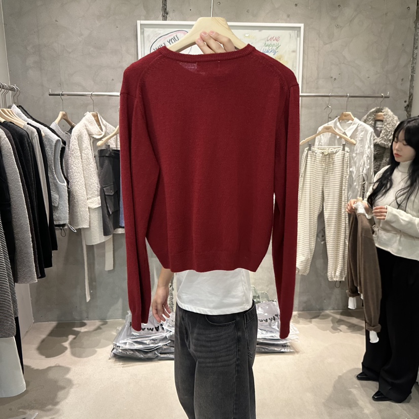 LAMAGIEPIE/LAMAGIE GREY韓國代購26秋冬短款圓領針織開衫單排LAMAGIEPIE/LAMAGIE GREY開衫