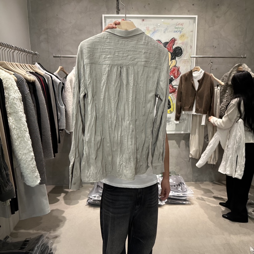 LAMAGIEPIE/LAMAGIE GREY韓國直郵26秋冬褶皺肌理長袖襯衫 簡LAMAGIEPIE/LAMAGIE GREY襯衫/蕾絲衫