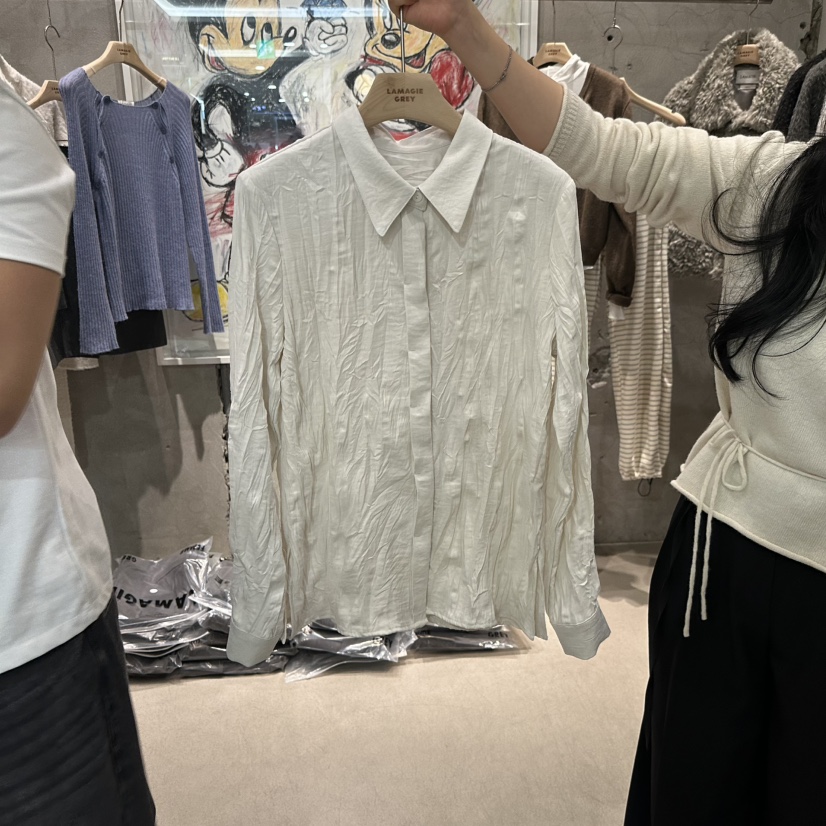 LAMAGIEPIE/LAMAGIE GREY韓國直郵26秋冬褶皺肌理長袖襯衫 簡LAMAGIEPIE/LAMAGIE GREY襯衫/蕾絲衫圖色1