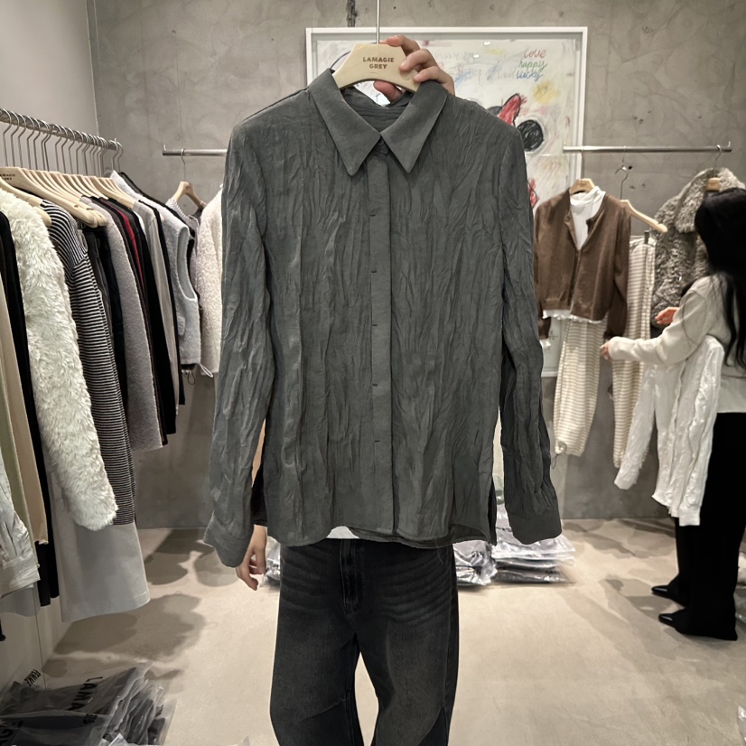 LAMAGIEPIE/LAMAGIE GREY韓國直郵26秋冬褶皺肌理長袖襯衫 簡LAMAGIEPIE/LAMAGIE GREY襯衫/蕾絲衫圖色2