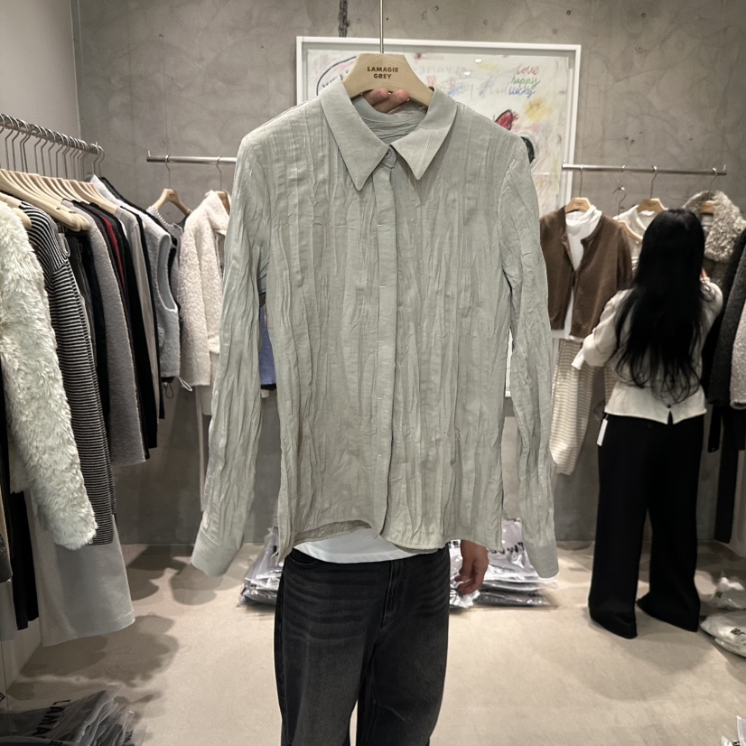 LAMAGIEPIE/LAMAGIE GREY韓國直郵26秋冬褶皺肌理長袖襯衫 簡LAMAGIEPIE/LAMAGIE GREY襯衫/蕾絲衫圖色3
