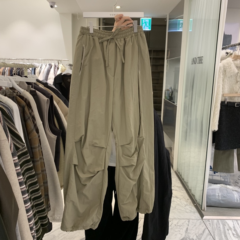 VENIR-A東大門代購26秋冬加絨工裝闊腿褲休閑褲口袋工裝加絨抽VENIR-A休閑褲圖色2