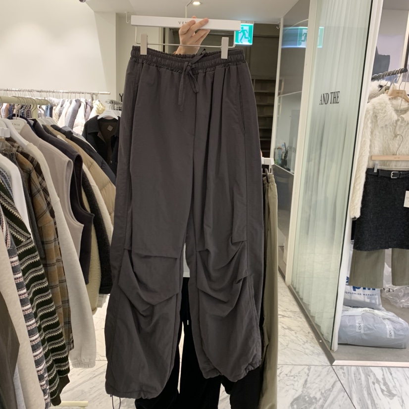 VENIR-A東大門代購26秋冬加絨工裝闊腿褲休閑褲口袋工裝加絨抽VENIR-A休閑褲圖色3墨色
