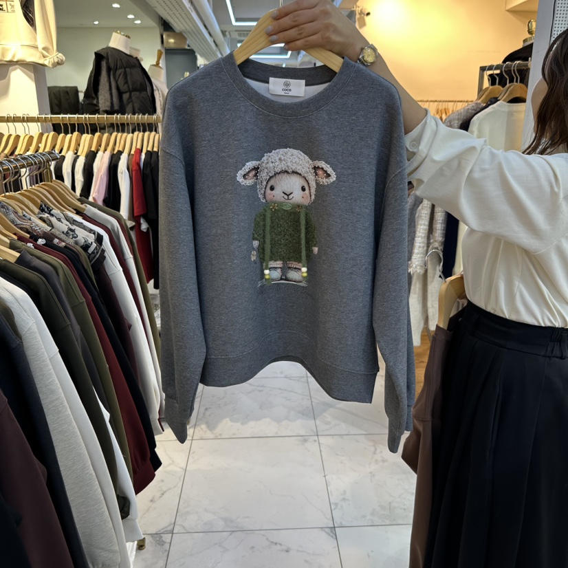 COCO HOLIC韓國直郵26秋冬圓領小羊印花寬松衛衣可調節兔子落COCO HOLIC衛衣圖色3