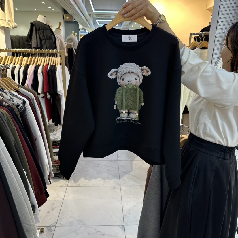 COCO HOLIC韓國直郵26秋冬圓領小羊印花寬松衛衣可調節兔子落COCO HOLIC衛衣圖色4