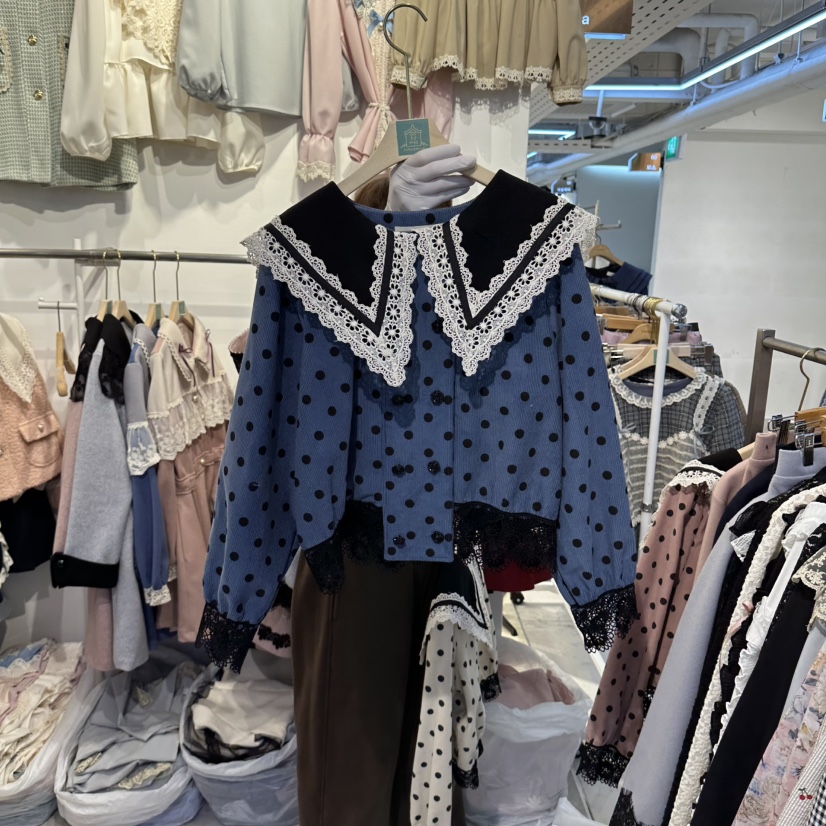 Papaine/HALMADE東大門代購26秋冬波點蕾絲翻領短外套夾克大翻Papaine/HALMADE夾克圖色2