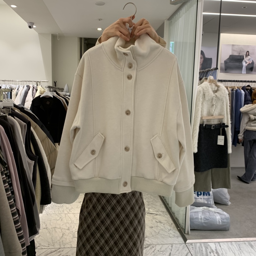 VENIR-A東大門實拍26秋冬立領加絨短款衛衣單排扣口袋加絨立領VENIR-A衛衣圖色1