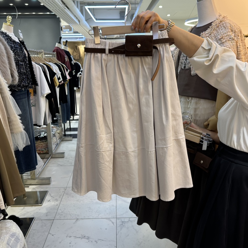 COCO HOLIC東大門實拍26秋冬口袋腰帶中長裙半身裙中短裙A字廓COCO HOLIC半身裙/中短裙圖色2