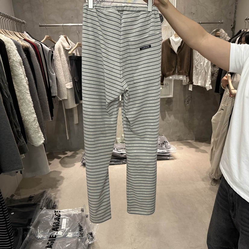 LAMAGIEPIE/LAMAGIE GREY韓國代購26秋冬條紋休閑褲直筒褲抽繩LAMAGIEPIE/LAMAGIE GREY休閑褲