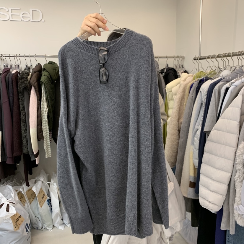 SEeD-SOBORO韓國代購26秋冬長款羊絨毛衣不含配飾羊絨落肩圓領SEeD-SOBORO毛衣圖色2