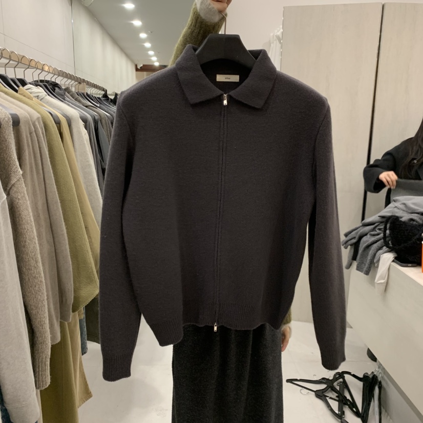 ETTER-B東大門實拍26秋冬翻領拉鏈針織開衫 簡約通勤毛衣拉鏈ETTER-B毛衣圖色2棕