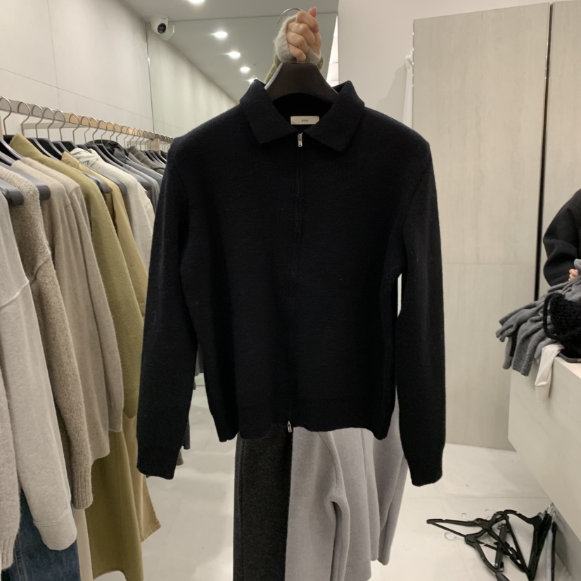 ETTER-B東大門實拍26秋冬翻領拉鏈針織開衫 簡約通勤毛衣拉鏈ETTER-B毛衣圖色4黑