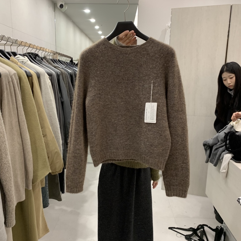 ETTER-B東大門代購26秋冬馬海毛圓領毛衣不含內搭插肩袖馬海毛ETTER-B毛衣圖色4棕