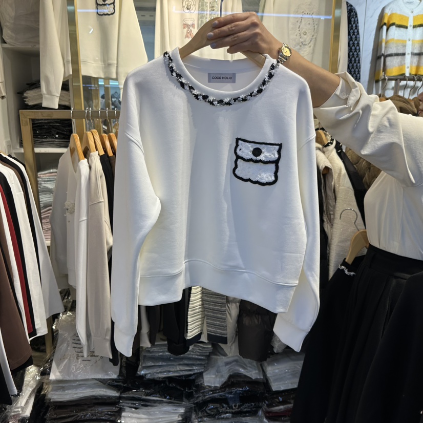 COCO HOLIC東大門代購26秋冬小香風口袋圓領衛衣口袋圓領COCO HOLIC衛衣圖色1