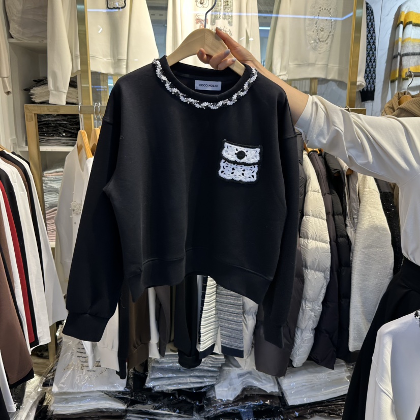 COCO HOLIC東大門代購26秋冬小香風口袋圓領衛衣口袋圓領COCO HOLIC衛衣圖色2