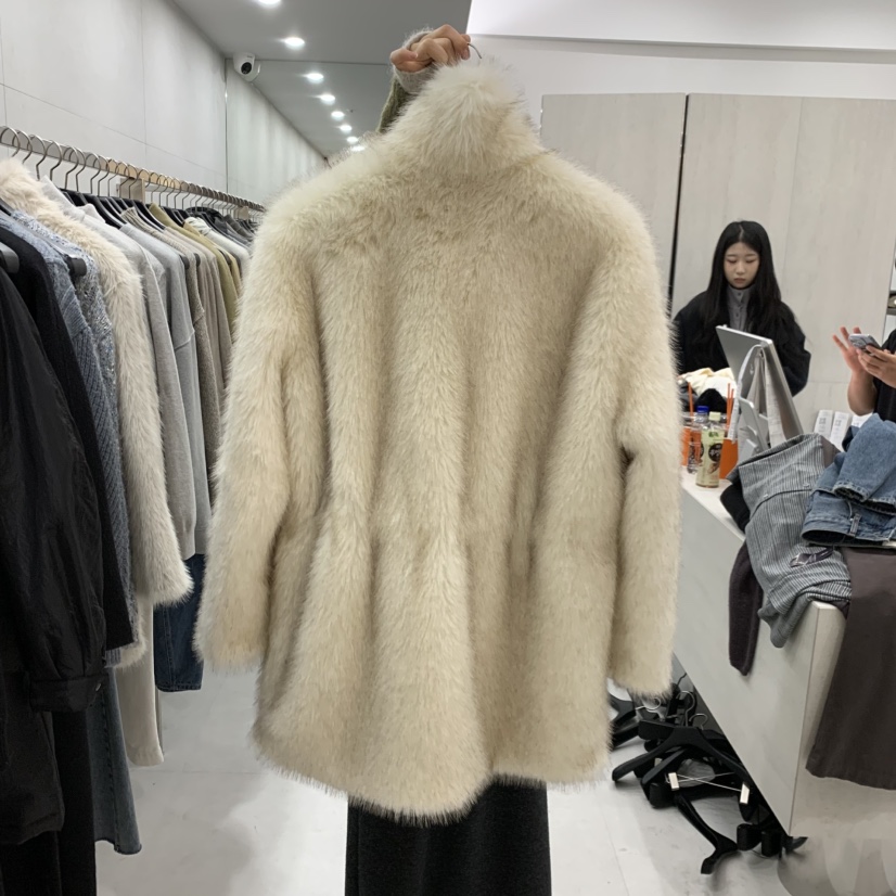 ETTER-B東大門代購26秋冬立領毛絨中長款大衣口袋立領寬松ETTER-B中長款大衣