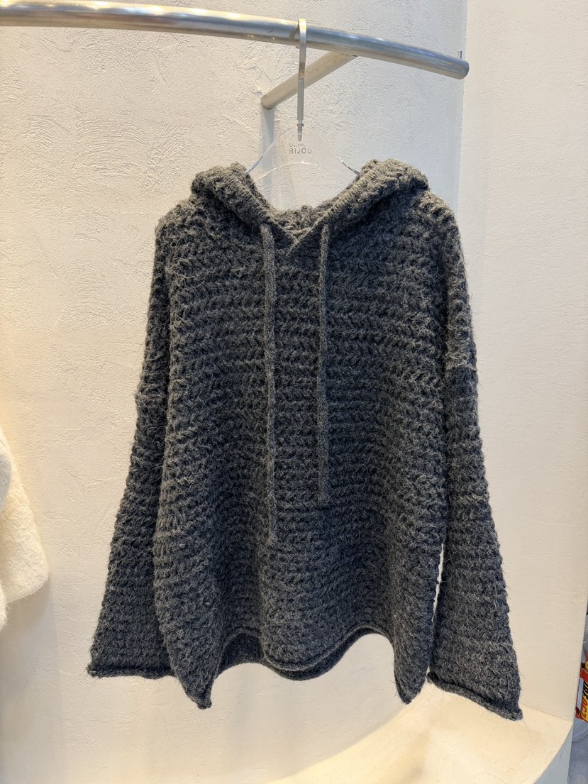 BLACK BIJOU東大門代購26秋冬寬松蜂窩連帽針織毛衣喇叭落肩寬BLACK BIJOU毛衣圖色2