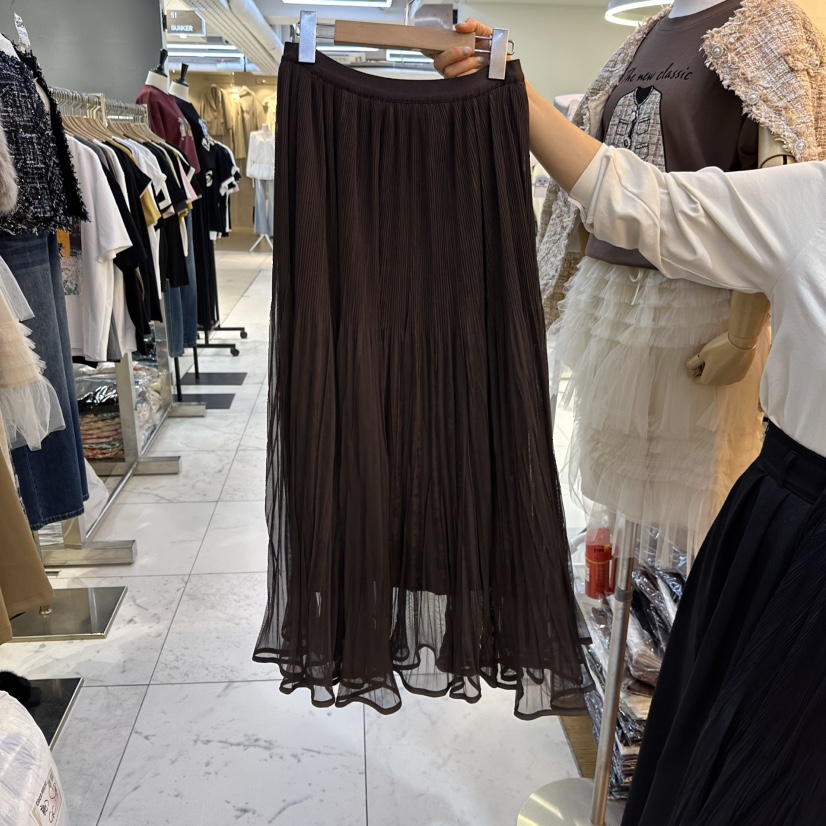 COCO HOLIC東大門實拍26秋冬百褶網紗及踝長裙百褶雪紡COCO HOLIC長裙圖色3棕色