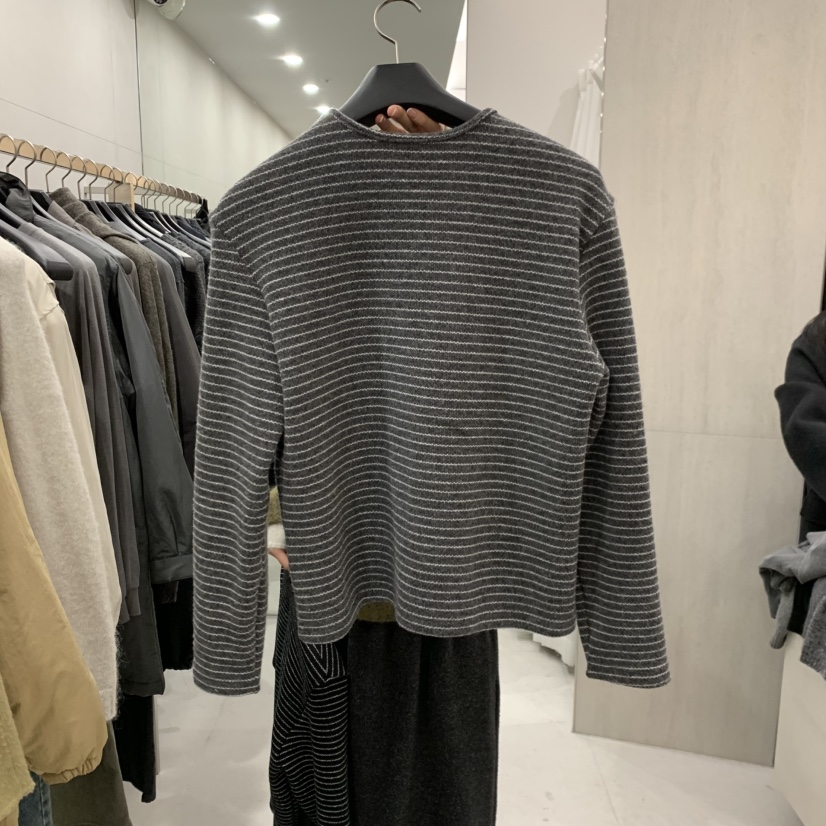 ETTER-B韓國直郵26秋冬圓領條紋羊毛開衫單排扣開襟衫圓領ETTER-B開衫